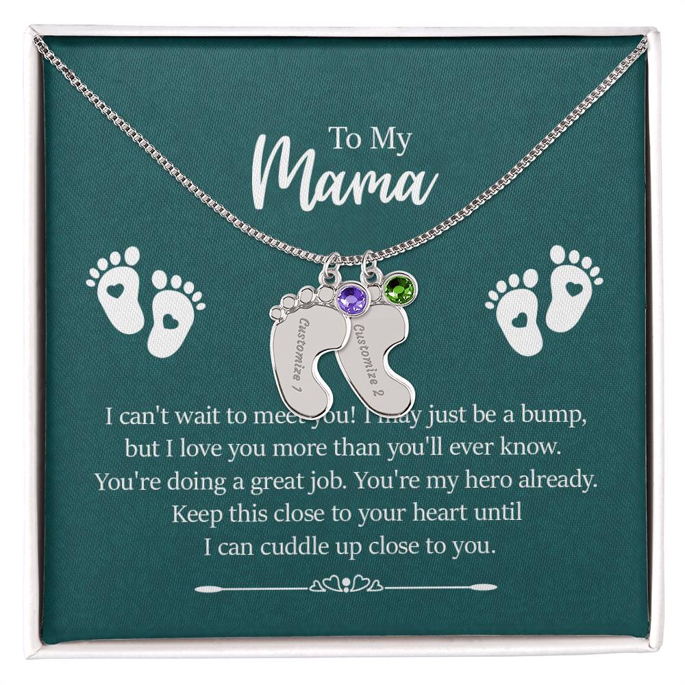 Engraved Baby Feet with Birthstones Necklace - To My Mama